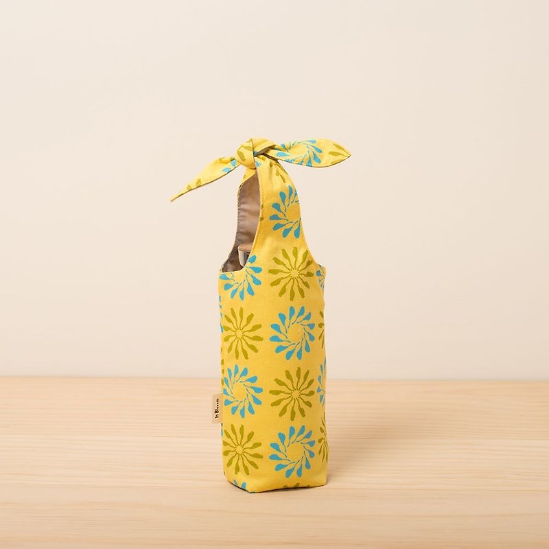 "Rabbit Ear" Bottle Holder / Black Drongo Circles / Sunny Yellow - Beverage Holders & Bags - Cotton & Hemp Yellow