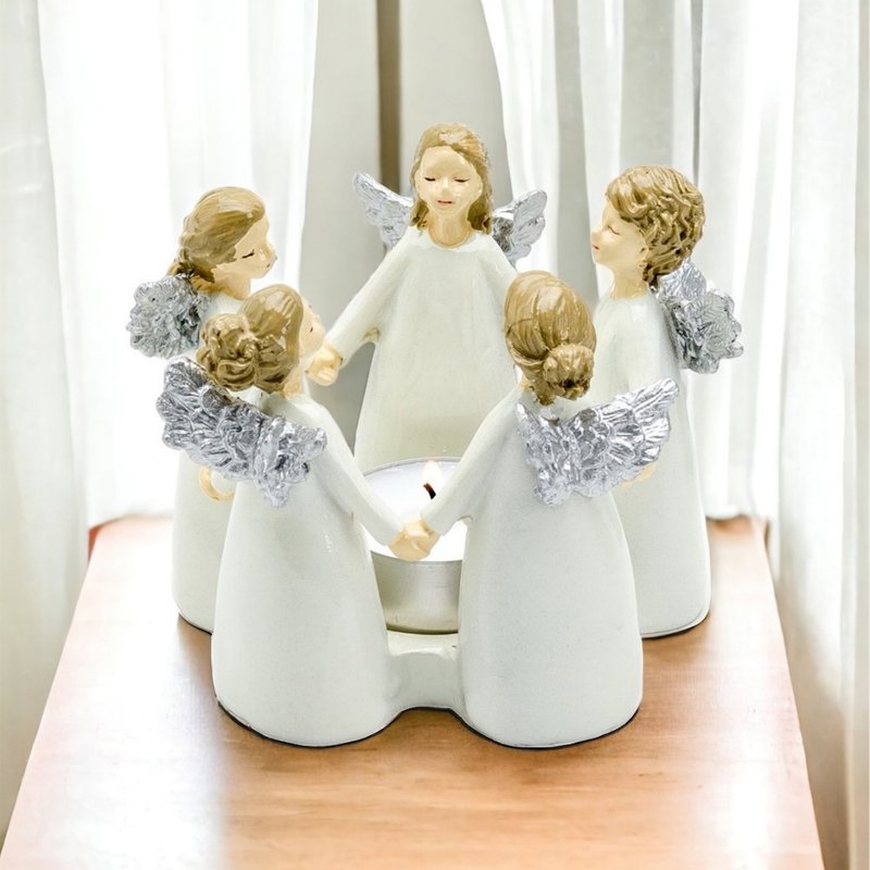 Swedish HARVESTTIME-Angel candlestick 11x8.5CM - Candles & Candle Holders - Resin White