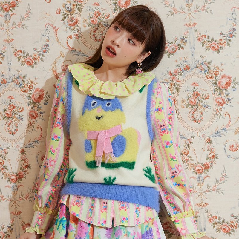 復古感毛絨小狗 軟糯針織背心 - 背心/無袖上衣 - 其他材質 多色