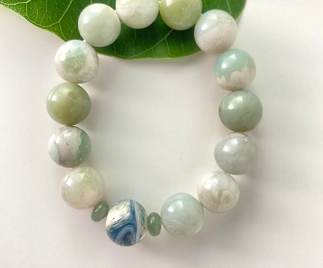 Crystal Stone - Natural green cherry blossom agate bracelet
