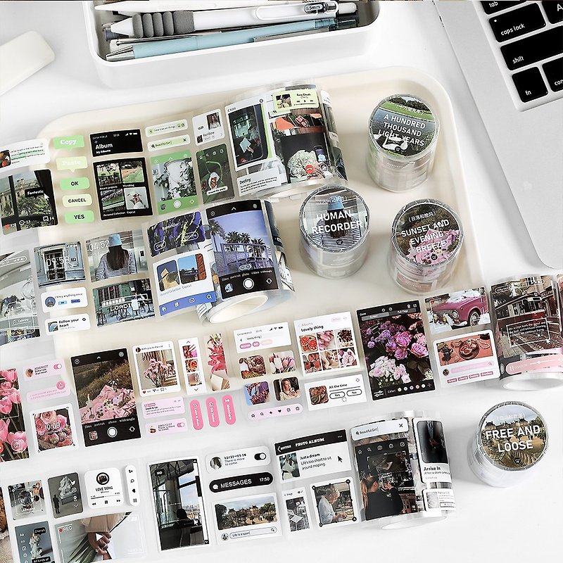 [Share in Moments] Landscape element notebook tape basic collage notebook DIY material stickers 4 types - มาสกิ้งเทป - กระดาษ 