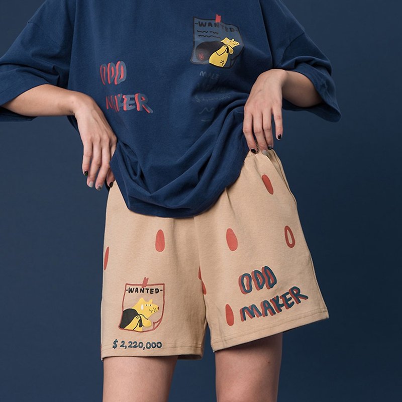 odd maker elastic waist cotton print retro sports shorts women loose