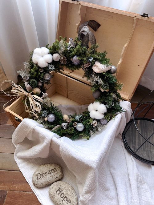 プリザーブドフラワー クリスマスリース 吊るし飾り/ラスティング