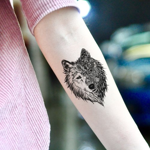 OhMyTat OhMyTat 半人狼面 Alpha Wolf 刺青圖案紋身貼紙 (2 張)