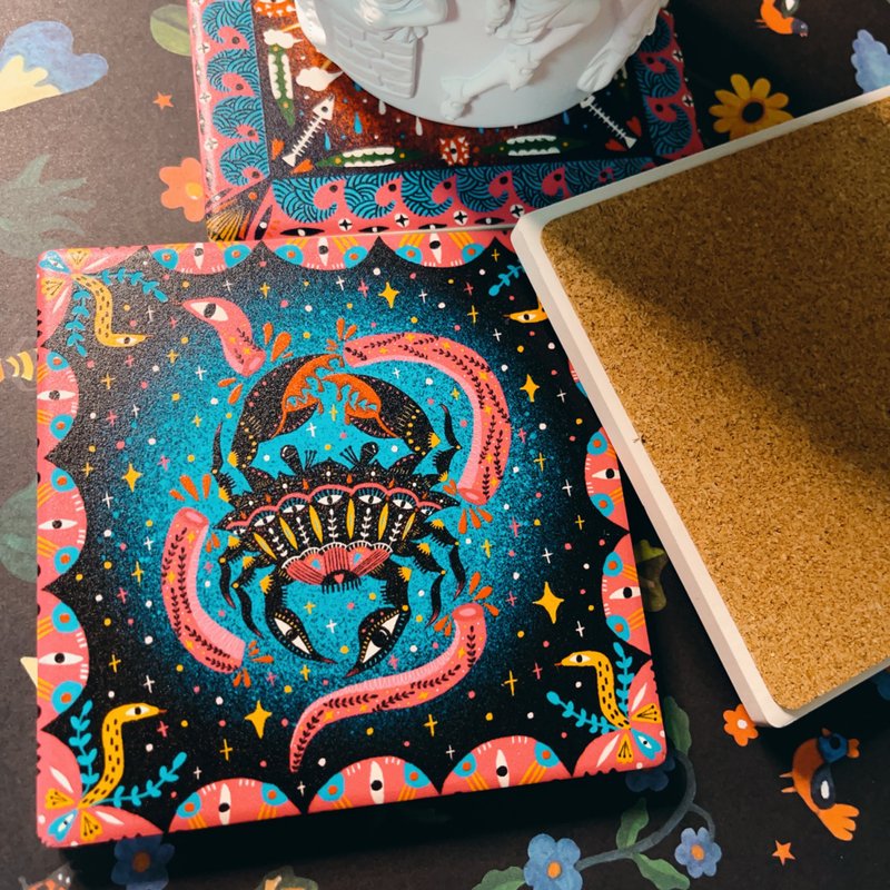 寓言系列插畫陶瓷杯墊情人節禮盒2025 母親節 母親節禮物 - 杯墊 - 瓷 多色