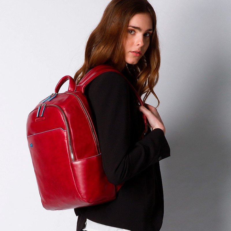 男生包包推薦 真皮電腦後背包 適用14吋筆電 CA3214B2-藍黑紅三色 - 後背包/書包 - 真皮 紅色