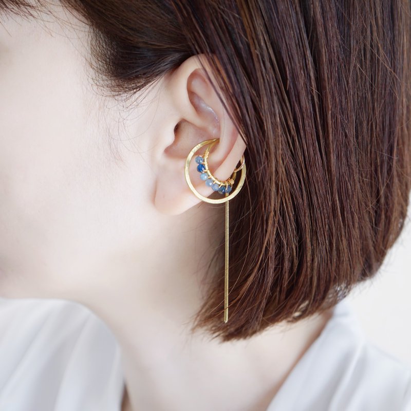 【Single Ear Cuff/Kyanite】 Brass 【Nemophila】 Snake Chain - ต่างหู - เครื่องประดับพลอย สีน้ำเงิน