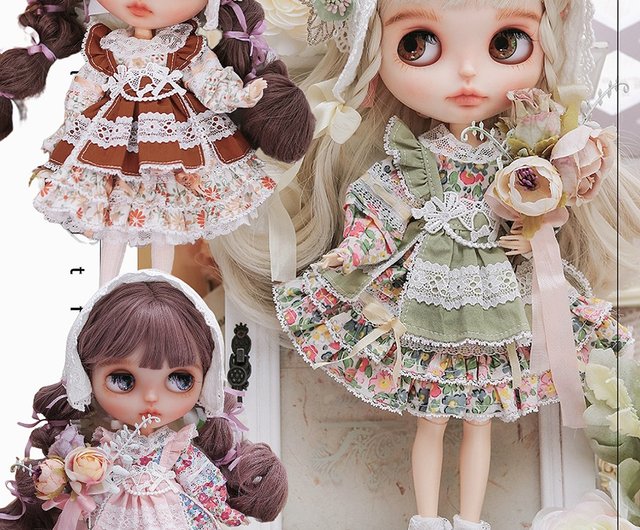 Kon'D-Kondoll-Blythe Ob 22-24オリジナルレトロワードローブエプロン花柄ワンピースセット - ショップ konlin000  知育玩具・ぬいぐるみ - Pinkoi