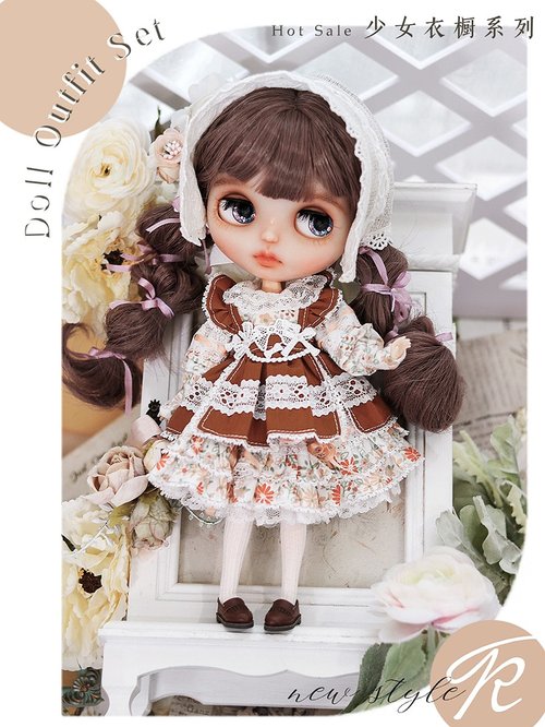 Kon'D-Kondoll-Blythe Ob 22-24オリジナルレトロワードローブエプロン花柄ワンピースセット - ショップ konlin000  知育玩具・ぬいぐるみ - Pinkoi