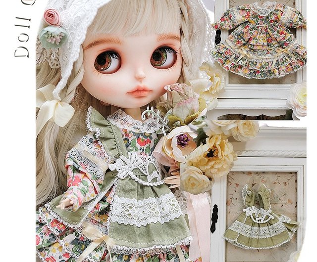 Kon'D-Kondoll-Blythe Ob 22-24オリジナルレトロワードローブエプロン花柄ワンピースセット - ショップ konlin000  知育玩具・ぬいぐるみ - Pinkoi