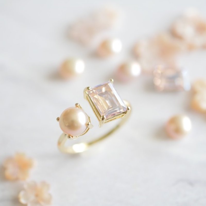 数量限定　希少スワロフスキーと桜色淡水パールのリング　フリーサイズ フォークリング - 戒指 - 其他金屬 粉紅色