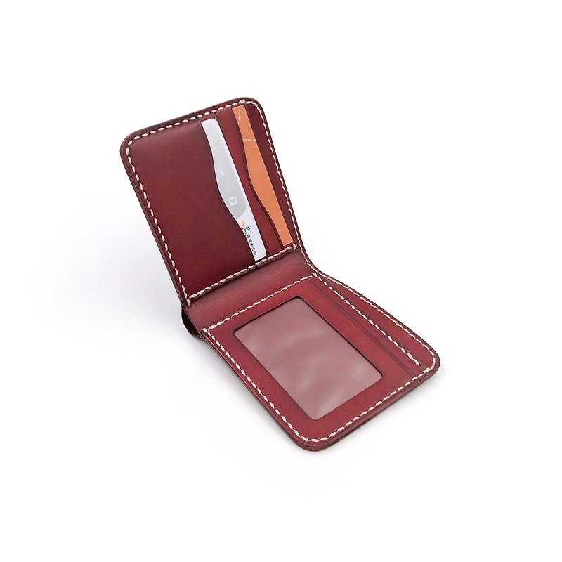 Handmade vegetable tanned leather-short clip (photo type) leather wallet - Wallets - Genuine Leather Red