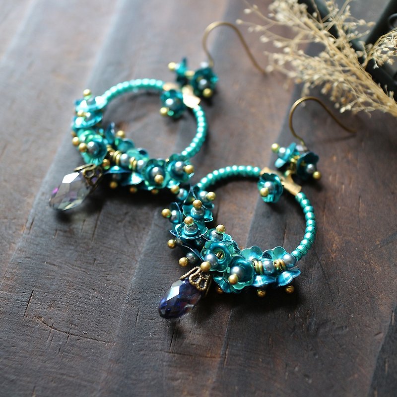 Copper & Brass Earrings & Clip-ons Blue - Blue sequins flower drop-shaped pendant crystal wreath small earrings ear pins Clip-On