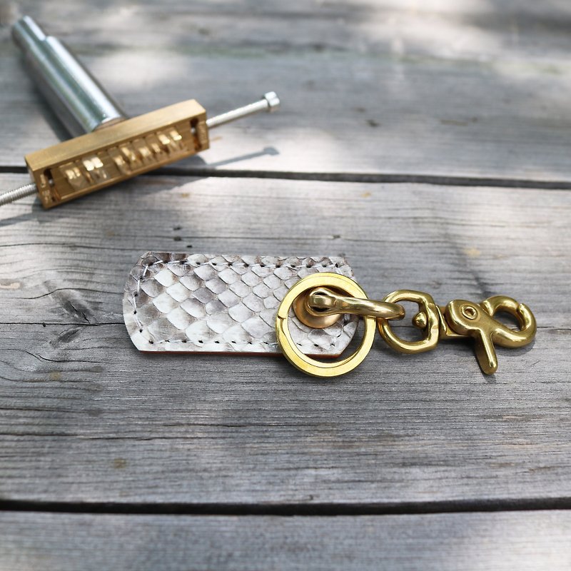 <隆鞄工坊>Military key ring - python skin - Keychains - Genuine Leather Gold