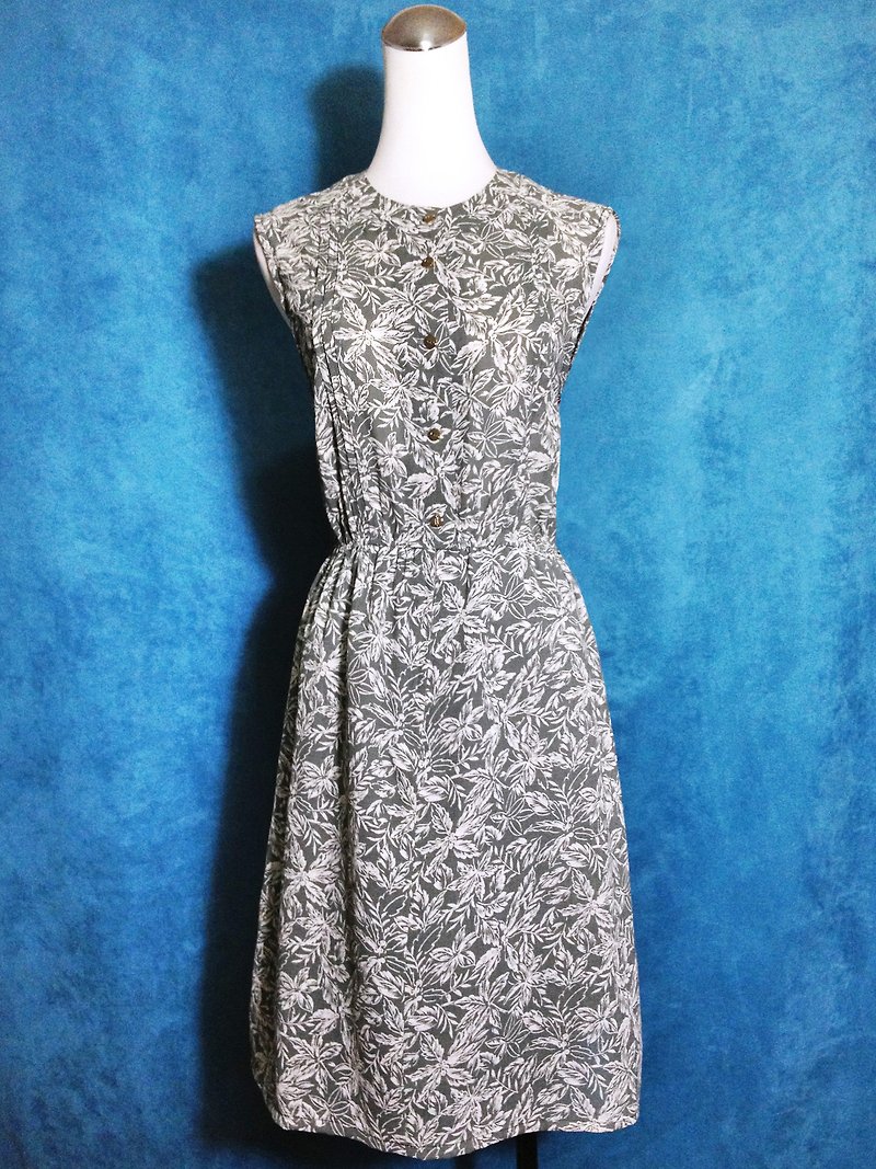 Ping-pong vintage [vintage dress / elegant flower gray sleeveless vintage dress] bring back foreign VINTAGE - One Piece Dresses - Polyester Gray