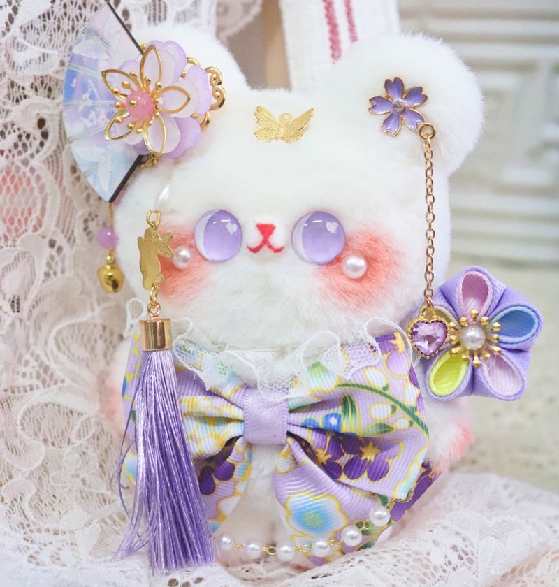 HANDMADE JAPAN KIMONO BEAR - 公仔/玩偶 - 棉．麻 白色