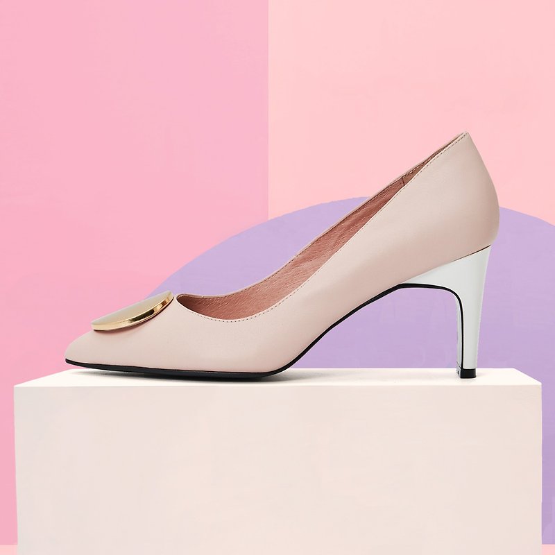 |HOA|小さな先のとがったつま先のシンプルな丸い靴フラワーヒール|ピンク|5290| - パンプス - 革 ピンク