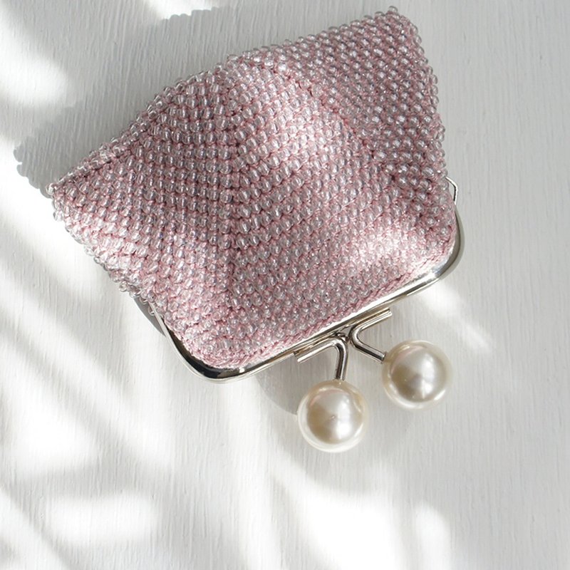 Ba-ba handmade Beads crochet square pouch No.1436 - ポーチ - その他の素材 ピンク