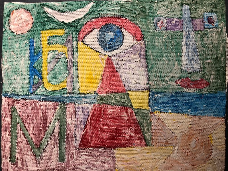 Abstract Oil on Canvas Painting with elements of Cubism and Folk Art - 壁貼/牆壁裝飾 - 棉．麻 多色