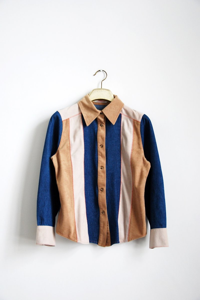 Vintage suede patchwork shirt - Women's Shirts - Other Materials 