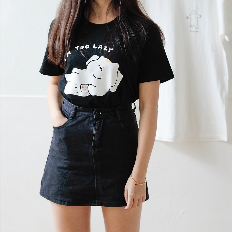 Cotton & Hemp Women's T-Shirts Black - [3MONTHS official agent] I'M TOO LAZY T-shirt (Black)