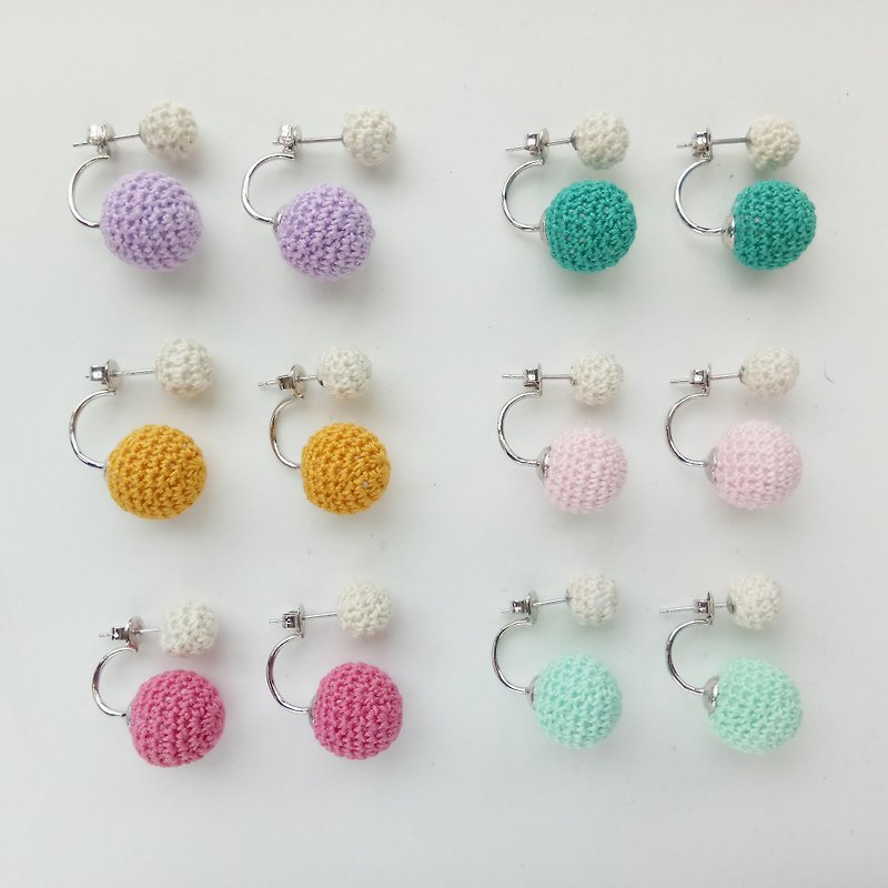 Macaroon colors crochet piercing earrings - Earrings & Clip-ons - Cotton & Hemp Multicolor