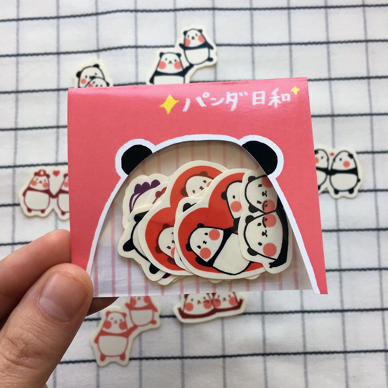 熊貓情侶甜蜜合照貼紙組 - 貼紙 - 紙 紅色