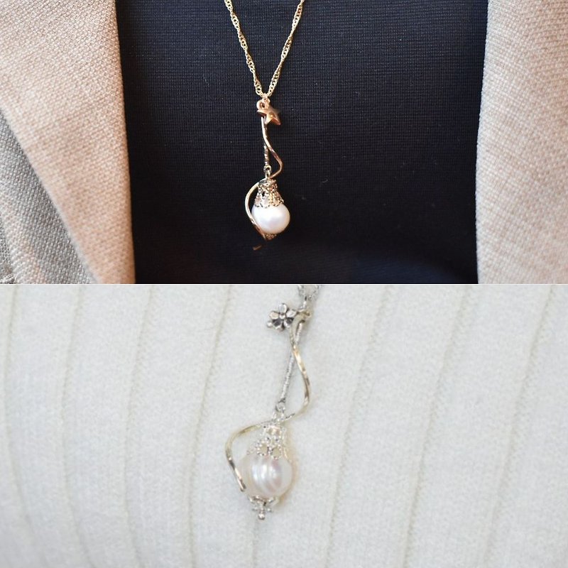 Long necklace with cute snow white pearls and accents Women's Simple spring summer autumn winter adult cheap feminic yebe brevet gold Silver - สร้อยคอ - วัสดุอื่นๆ ขาว