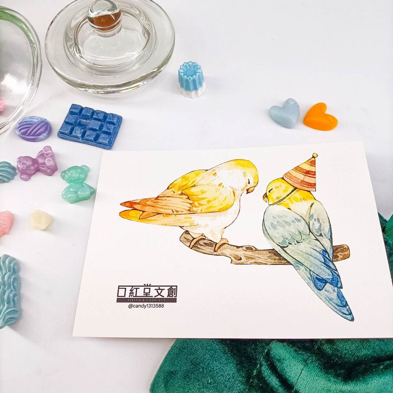 KR474_口紅堂明信片_鸚鵡4_candy1313588 postcard - 卡片/明信片 - 紙 多色