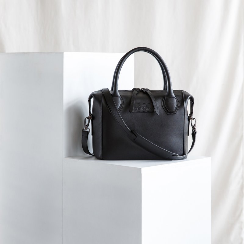 LAUREL - WOMAN MINIMAL LEATHER HANDBAG-BLACK - 手提包/手提袋 - 真皮 黑色