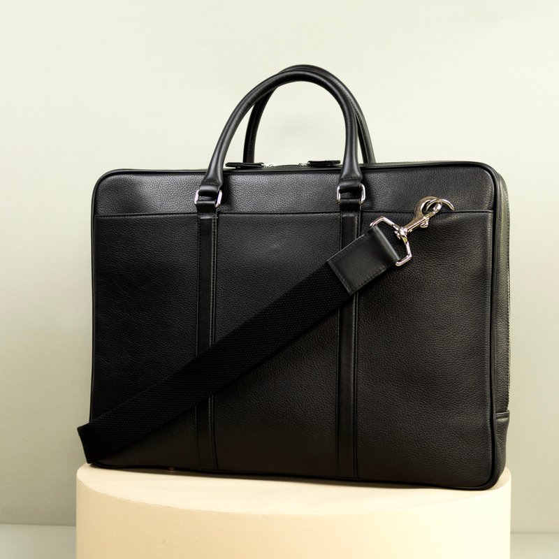 Slim Leather Briefcase Black for Men - Briefcases & Doctor Bags - Genuine Leather Black