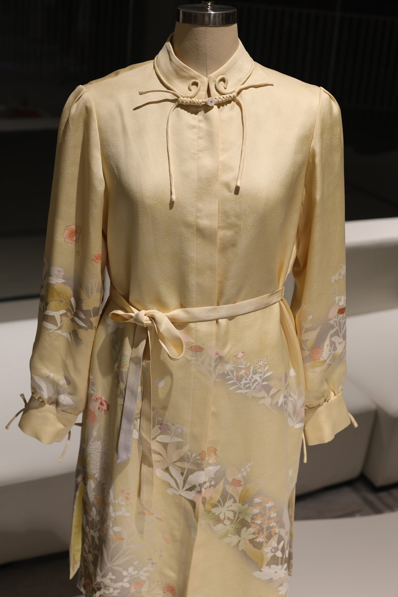 女士正絹襯衫裙  真絲內裡 手工製作 - 裙子/長裙 - 絲．絹 黃色