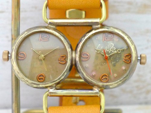 手作り時計 渡辺工房 Hand Craft Watch "Watanabe-KOBO" Dragonfly-DT デュアルタイム Brass(真鍮) 20mm×2 手作り腕時計 (183)