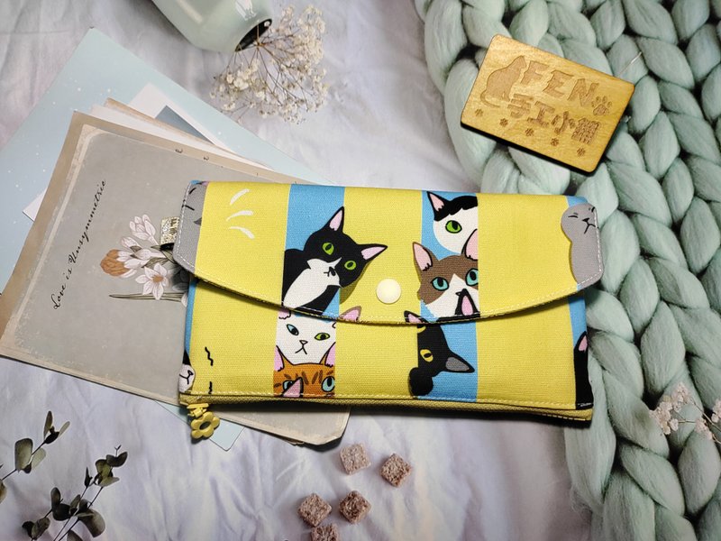 Cat Series-Japanese Limited Cloth Yellow Bottom Peeking Cat Zipper Cloth Red Envelope Bag-Lower Zipper Red Envelope Bag- - กระเป๋าคลัทช์ - ผ้าฝ้าย/ผ้าลินิน 