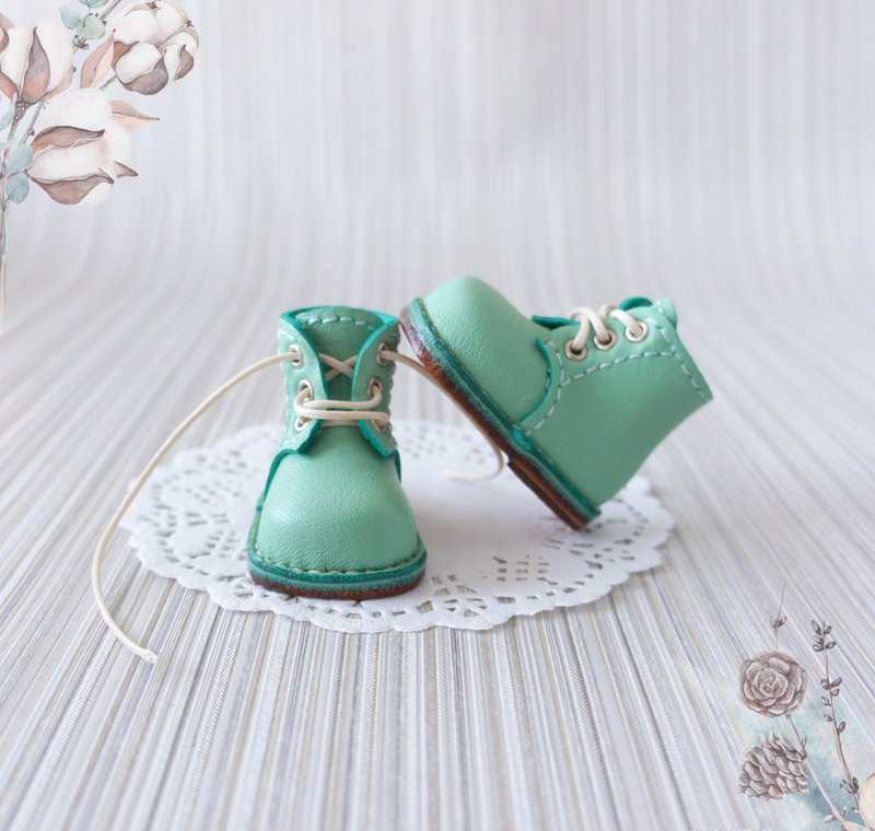 Leather green shoes for Paola Reina doll, Dolls Short boots, Outfit Paola Reina - 公仔/玩偶 - 真皮 綠色