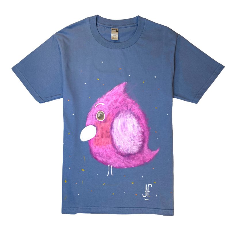 Pure hand-painted | Neutral short-sleeved T-shirt | Pink bird [customized gift] - เสื้อยืดผู้ชาย - ผ้าฝ้าย/ผ้าลินิน หลากหลายสี