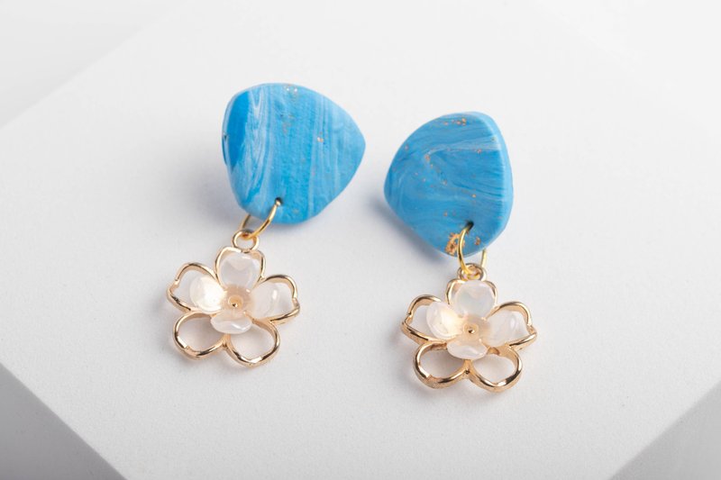 Polymer Clay Earrings  handmade | modern jewelry | simple jewelry - 耳環/耳夾/耳骨夾 - 塑膠 藍色