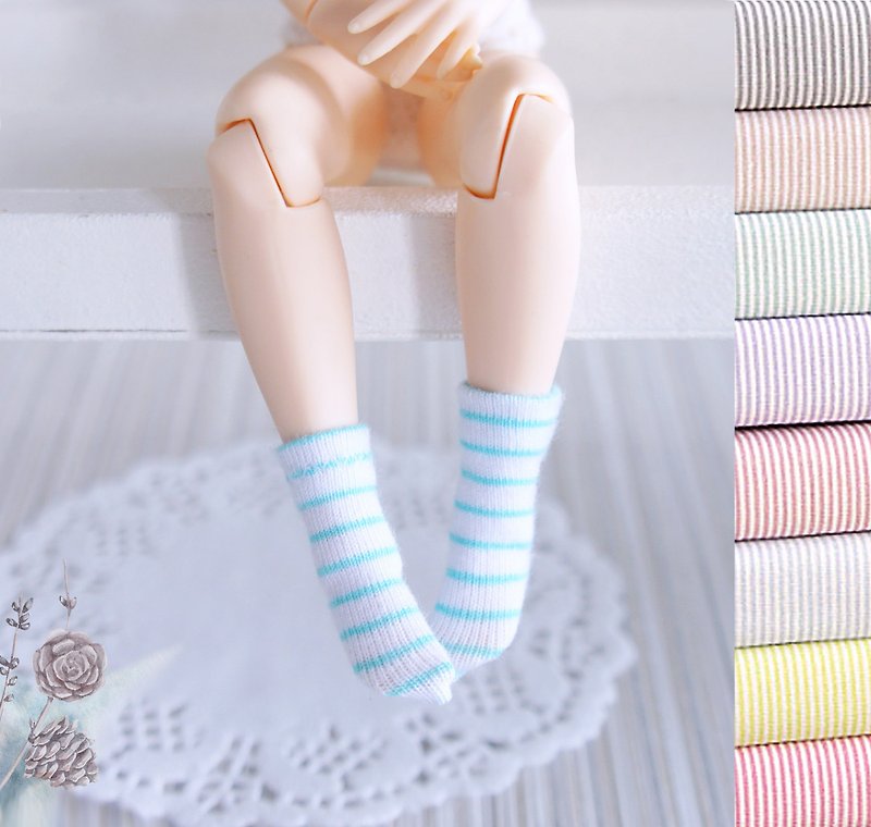 Blythe Doll Striped short Socks, Underwear for dolls, Clothes for Blythe - ตุ๊กตา - ผ้าฝ้าย/ผ้าลินิน หลากหลายสี
