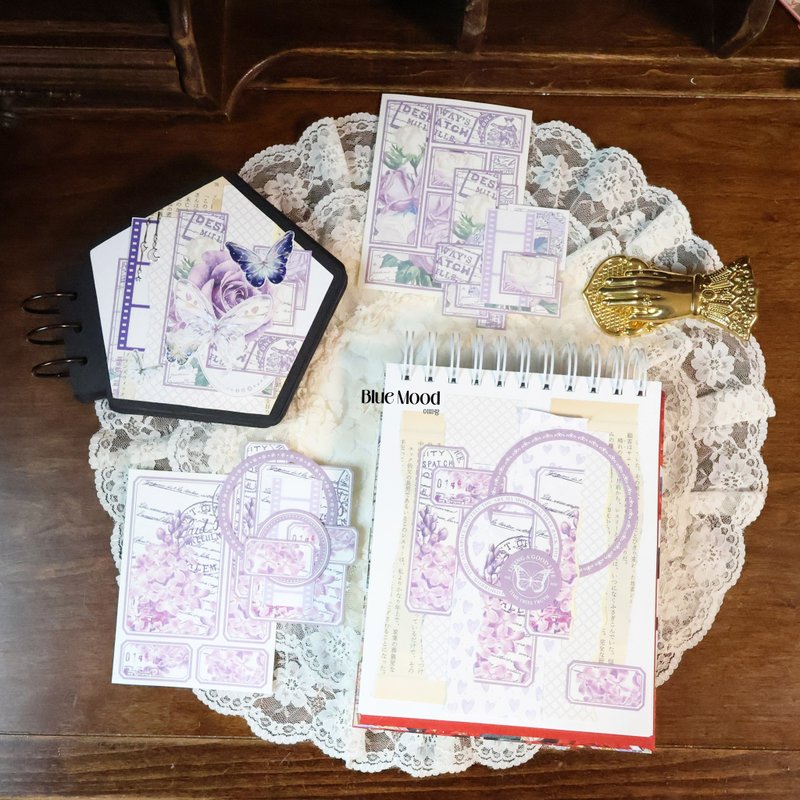 Vintage. Shiny purple flower label - 貼紙 - 紙 紫色