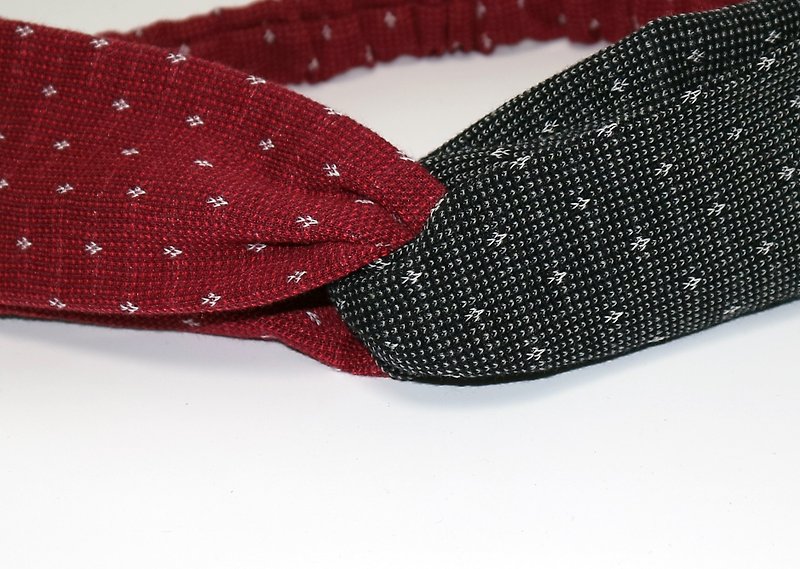 Embroidered two-tone stitching elastic cross headband - ที่คาดผม - ผ้าฝ้าย/ผ้าลินิน หลากหลายสี