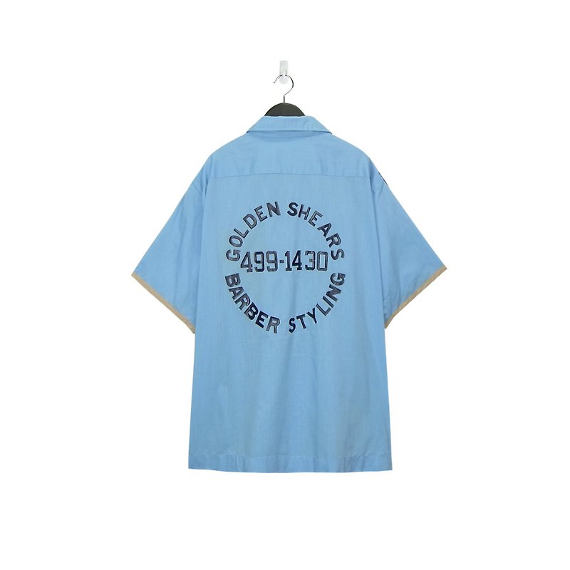 A‧PRANK: DOLLY :: Brand KING LOUIE 70s bowling shirt (sky blue BARBER STYLING 499) - เสื้อเชิ้ตผู้ชาย - ผ้าฝ้าย/ผ้าลินิน 