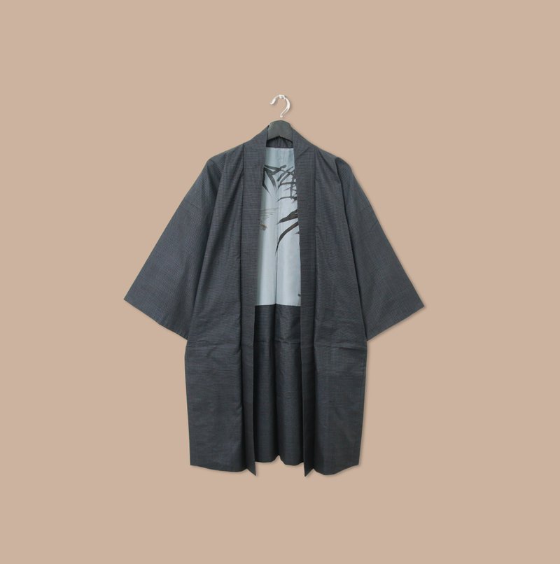 Back to Green-日本男款羽織 枝頭 麻雀 /vintage kimono - 男夾克/外套 - 絲．絹 