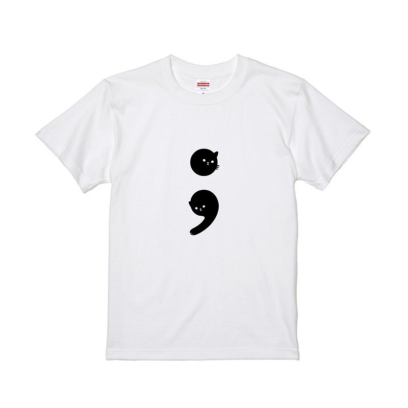 Cat in marks T-shirt – Semicolon - เสื้อฮู้ด - ผ้าฝ้าย/ผ้าลินิน สีดำ