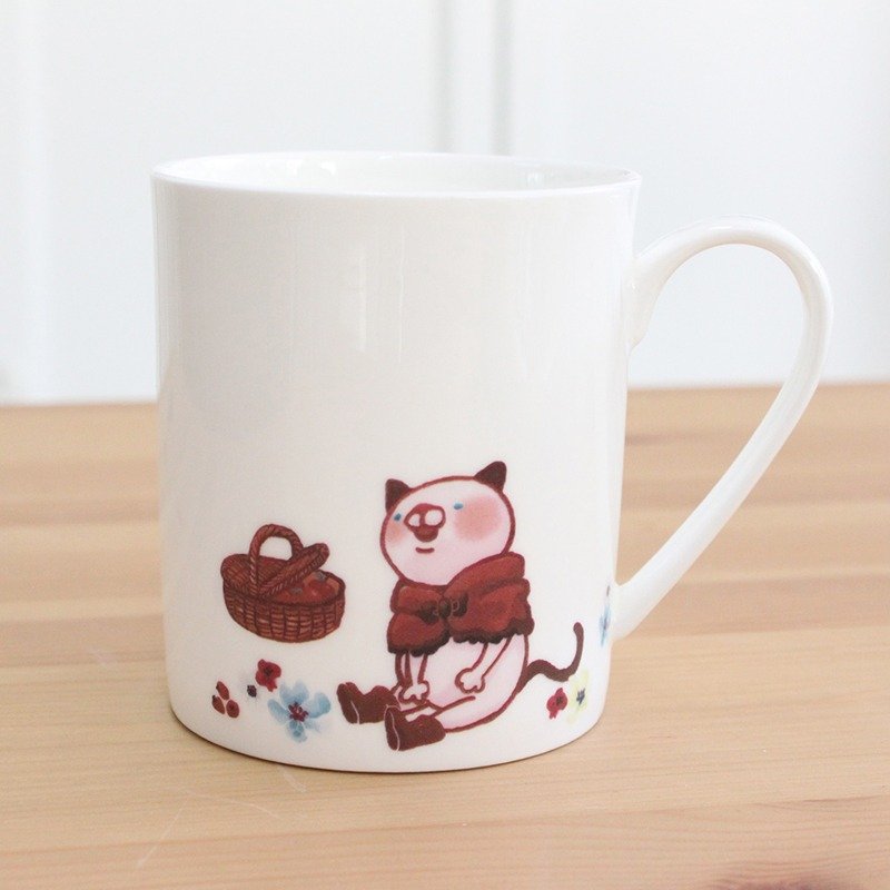 "Polychrome pottery edge" bone china mug - Picnic Cat / microwaveable / by SGS - Mugs - Porcelain White