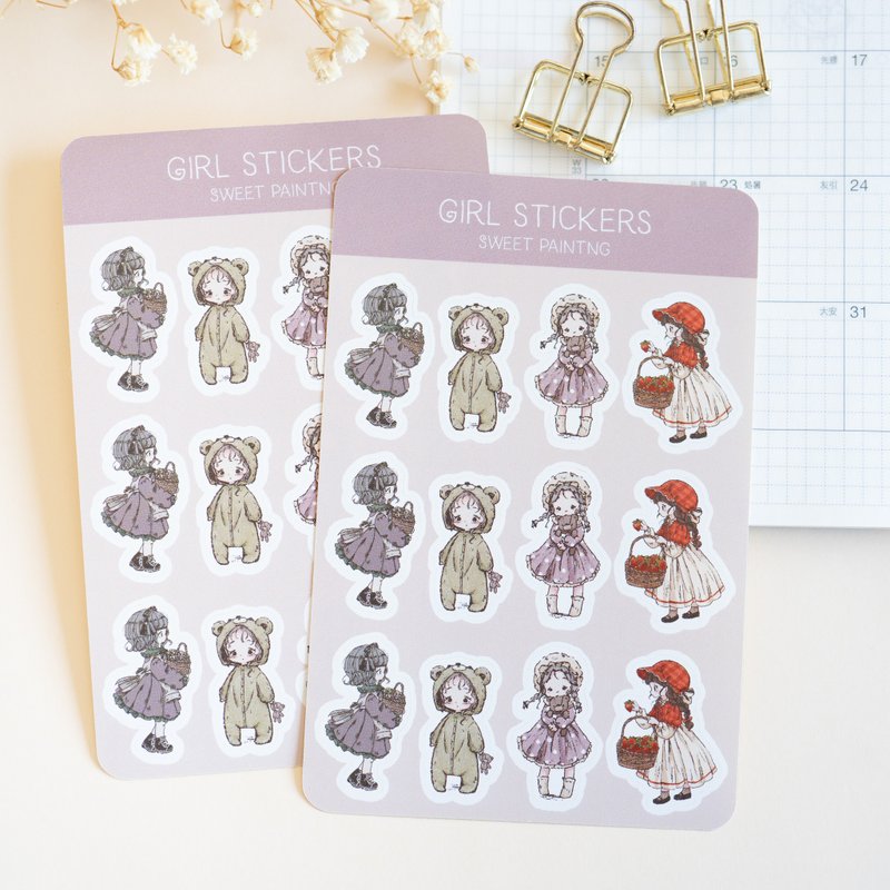 Sheet Stickers Girls No.1 / Diary Stickers - สติกเกอร์ - กระดาษ สึชมพู