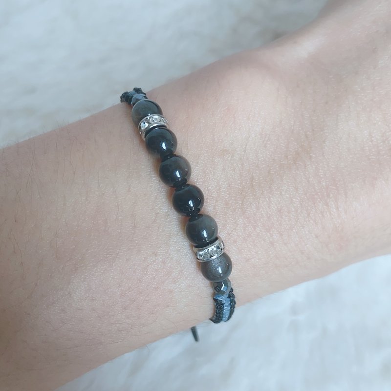 Silver Obsidian Lucky Stone Macrame Bracelet (6 pcs)(Black-SlateGray Stylish) - 手鍊/手環 - 其他材質 黑色