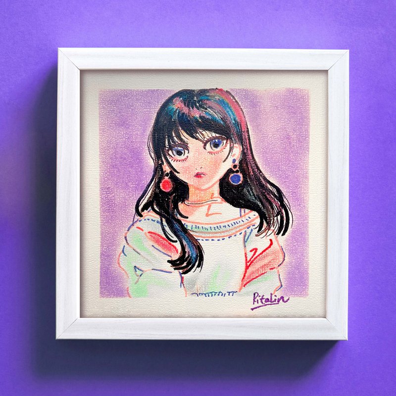 Pastel Drawing | 18cm Framed | Lady in Black Hair - โปสเตอร์ - กระดาษ สีดำ