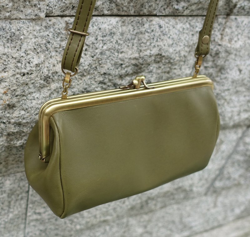 Sienna真皮三框口金皮夾手機袋可以揹的皮夾 - 側背包/斜孭袋 - 真皮 綠色