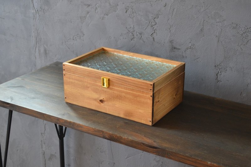 0310mito　日本産ひのきとレトロガラスのコレクションケース　LL size　フローラガラス - 居家收納/收納盒/儲物盒 - 玻璃 咖啡色