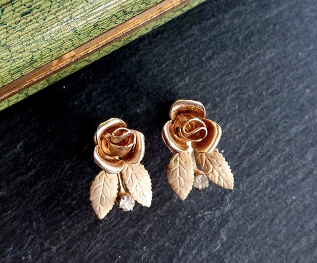 Rose and Leaf hotsell Brooch and Screw On Earrin